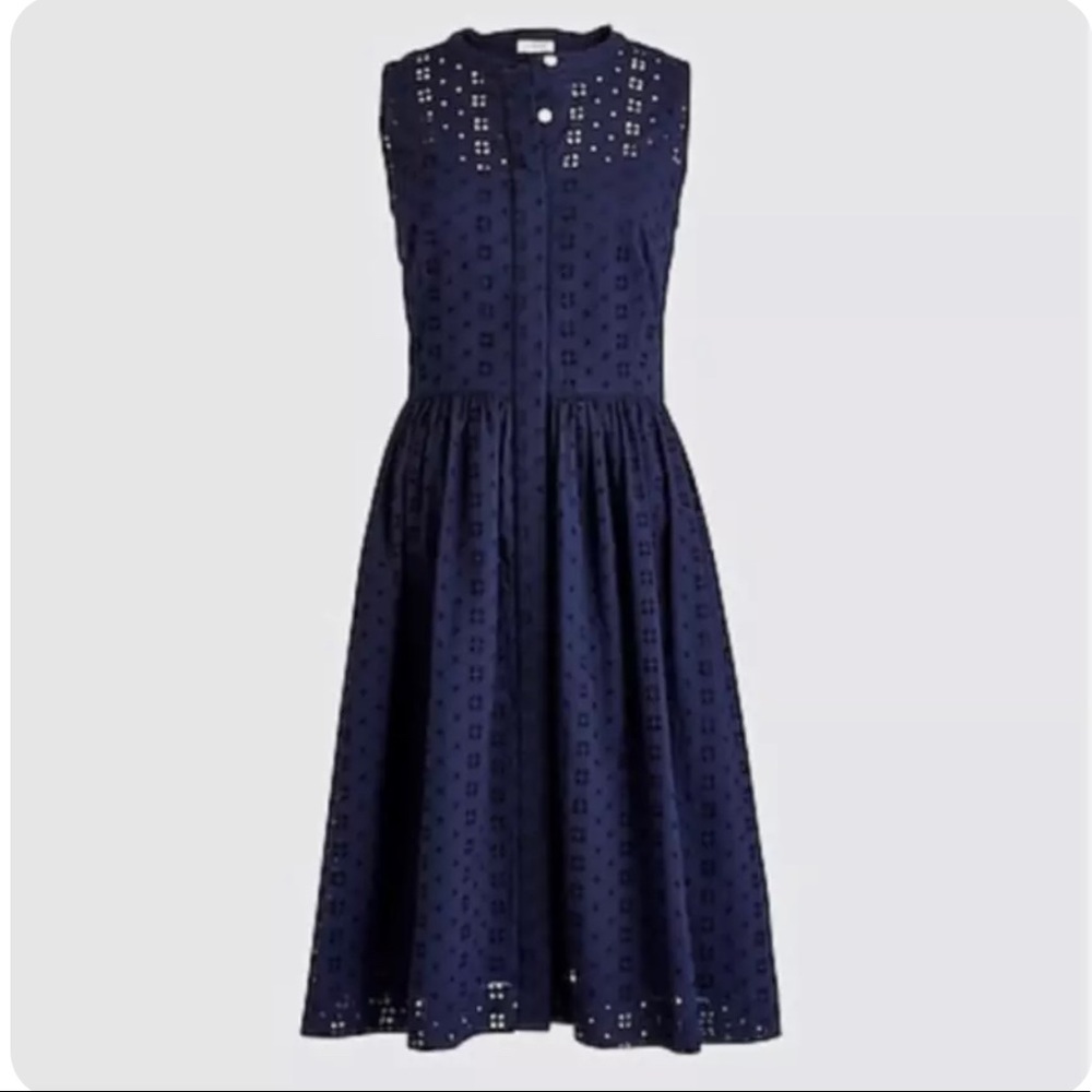 J.Crew Navy Eyelet Shirt Dress Button Medium